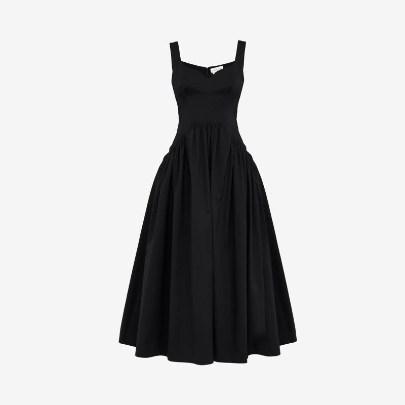 Alexander McQueen Women's Black Sweetheart Neckline Midi Dress - 0 (Cotton)